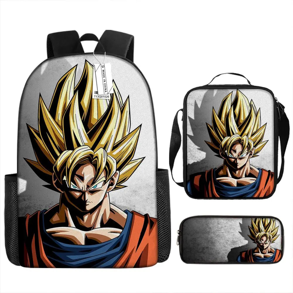 Dragon Ball Anime Goku Vegeta Frieza Large Capacity Cool Student School Bag Lunch Bag Pencil Bag Three-piece Set Gift