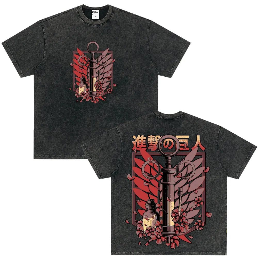 Summer Wears Anime Anime Attack on Titan Classic Cotton T-shirts New Style Washed T-shirt Fashion Streetwears Men