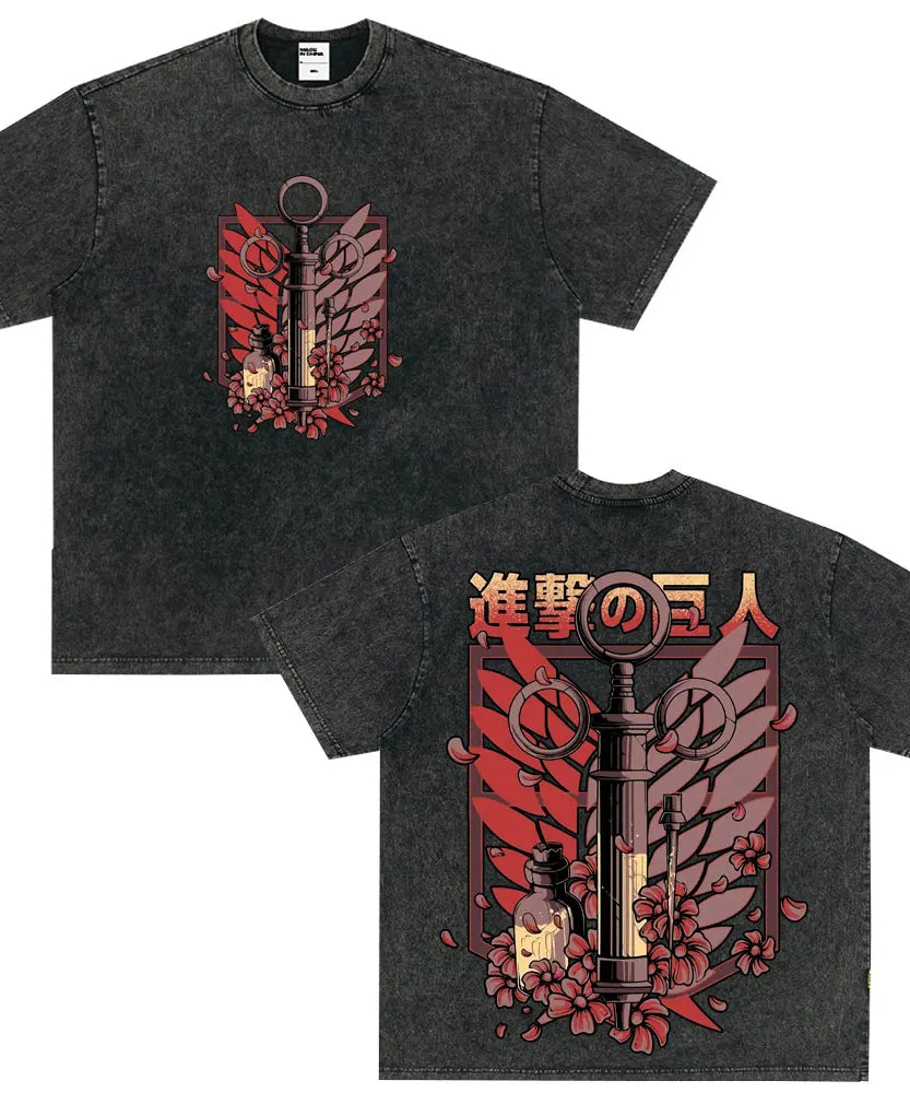 Tshirts Anime Attirtsack on Titan Washed T-shirt Vintage Wears Men Women Fashion Clothes tshirt for Teens