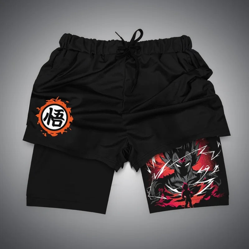 New Dragon Ball Son Goku Shorts Anime Men Double Layer Sports Short Pants Sportswear Jogger Breathable Beach Pants