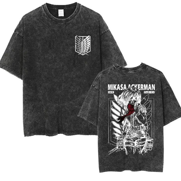 Attack on Titan Vintage Washed Oversized T-Shirt – Y2K Short Sleeve Streetwear Tee