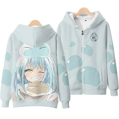 Anime Rimuru Tempest 3D Print Zip-Up Hoodie Unisex Harajuku Streetwear Cosplay Coat