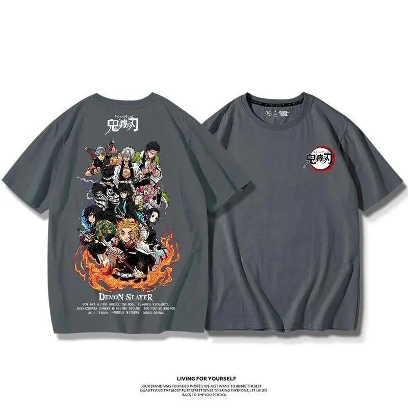 Demon Slayer Anime Tanjirou Nezuko Zenitsu Giyuu Printed Cotton Short Sleeve Summer Men's Outdoor Casual Streetwear Gift