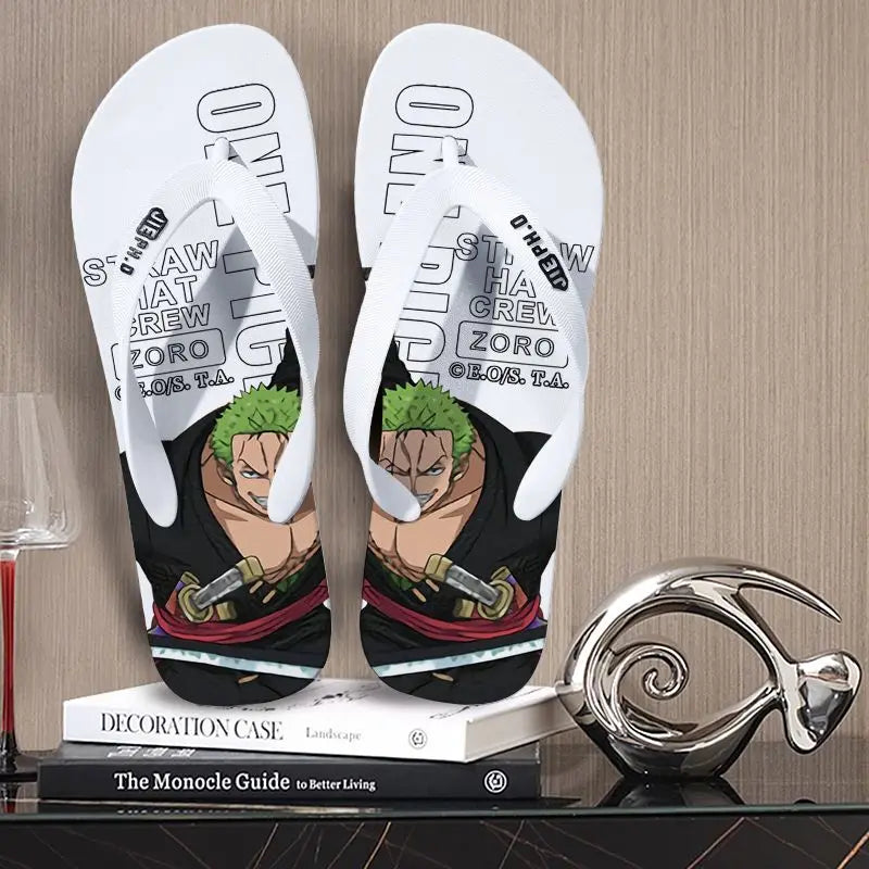 One Piece anime peripheral flip-flops Luffy Zoro creative outdoor daily anti-slip clip-on summer couple slippers gift
