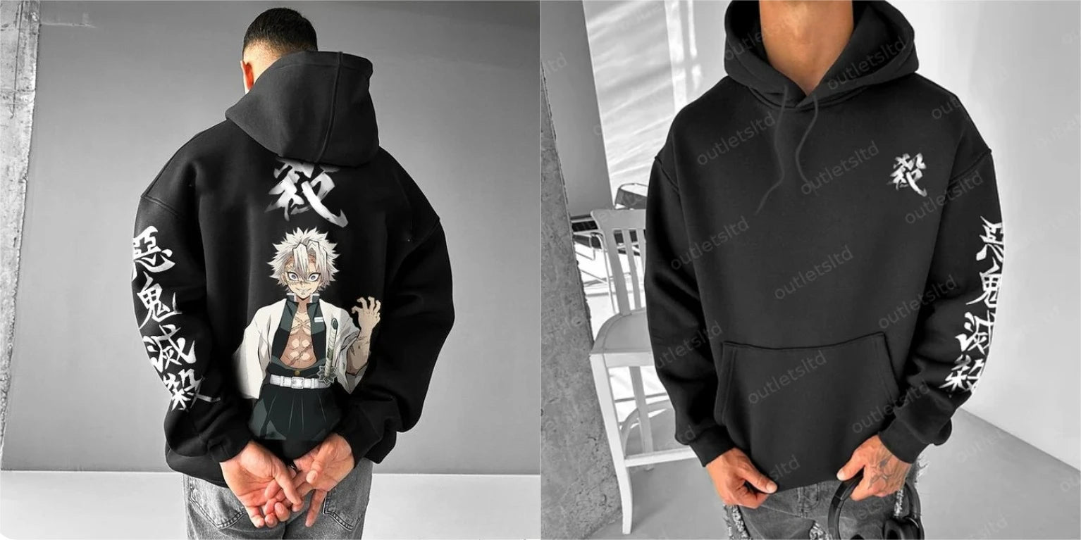 Demon Slayer Oversized Hoodie Men's Clothing Sweatshirt Women Long Sleeve Y2k Clothes Autumn Winter Sweater Cotton Tops Unisex