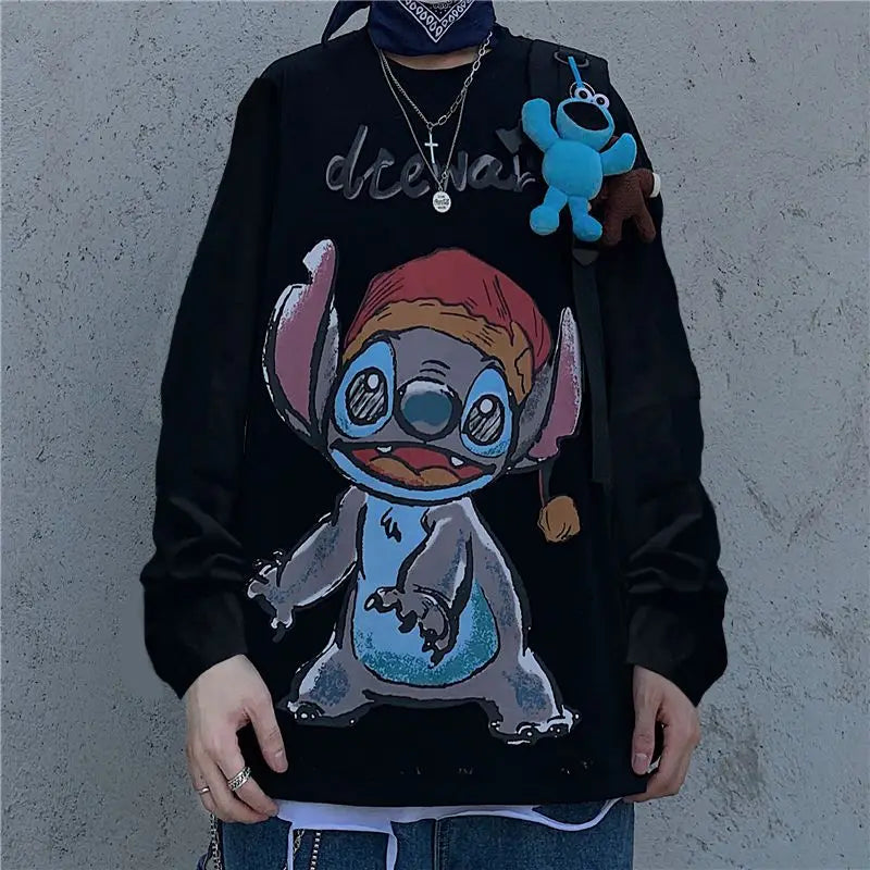 Anime One Piece Monkey D. Luffy Spring and Autumn New Loose Boys' Long Sleeve Cartoon Student T-shirt Clothes