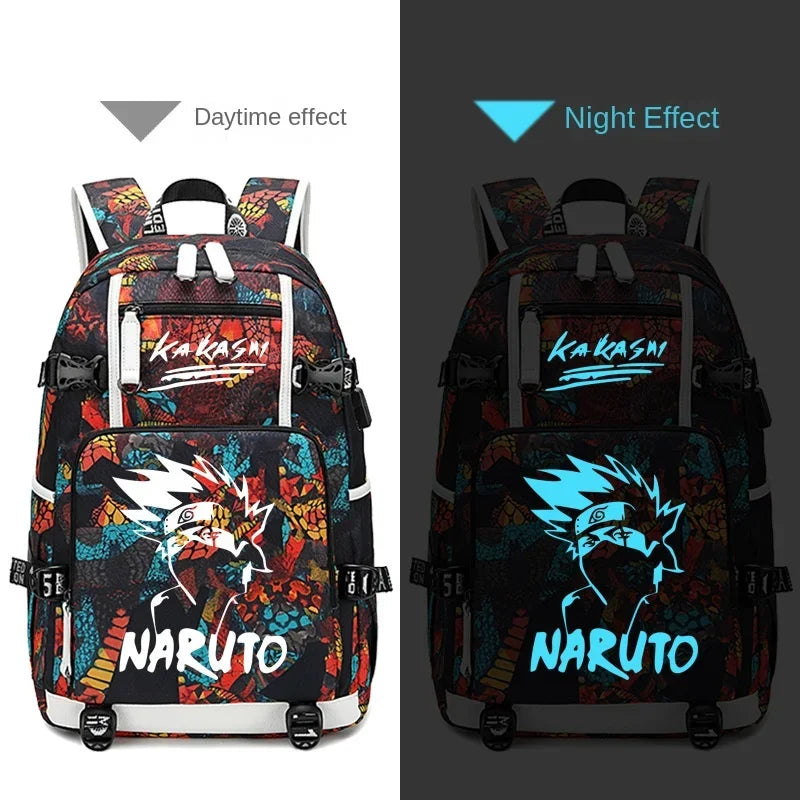 Naruto Sasuke Children Backpack School Bags Waterproof for Boy Girls Anime Luminous Kids SchoolBag USB Charging Book Bag