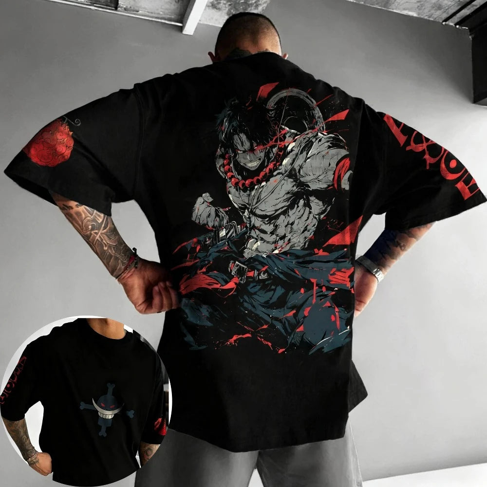 One Piece Ace Anime Co T-shirt Summer New Men's Street Harajuku Loose Casual Children's Parent Child Top