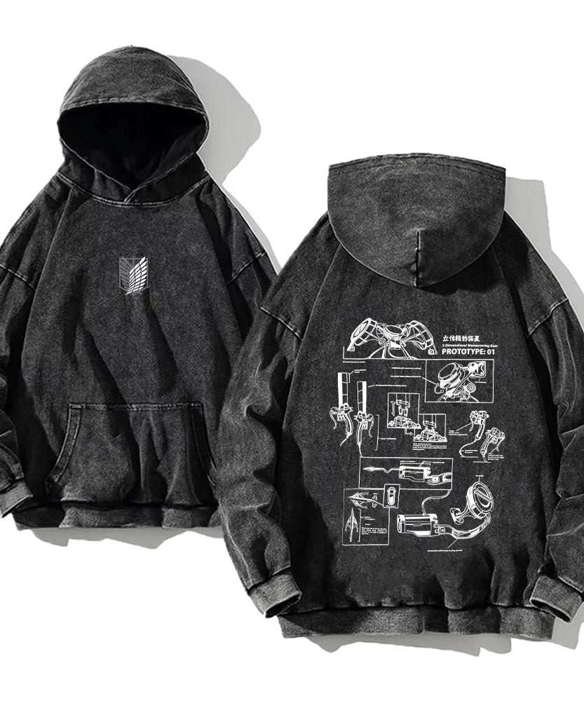 Attack on Titan Hoodie – Acid Wash Manga Streetwear for Anime Fans