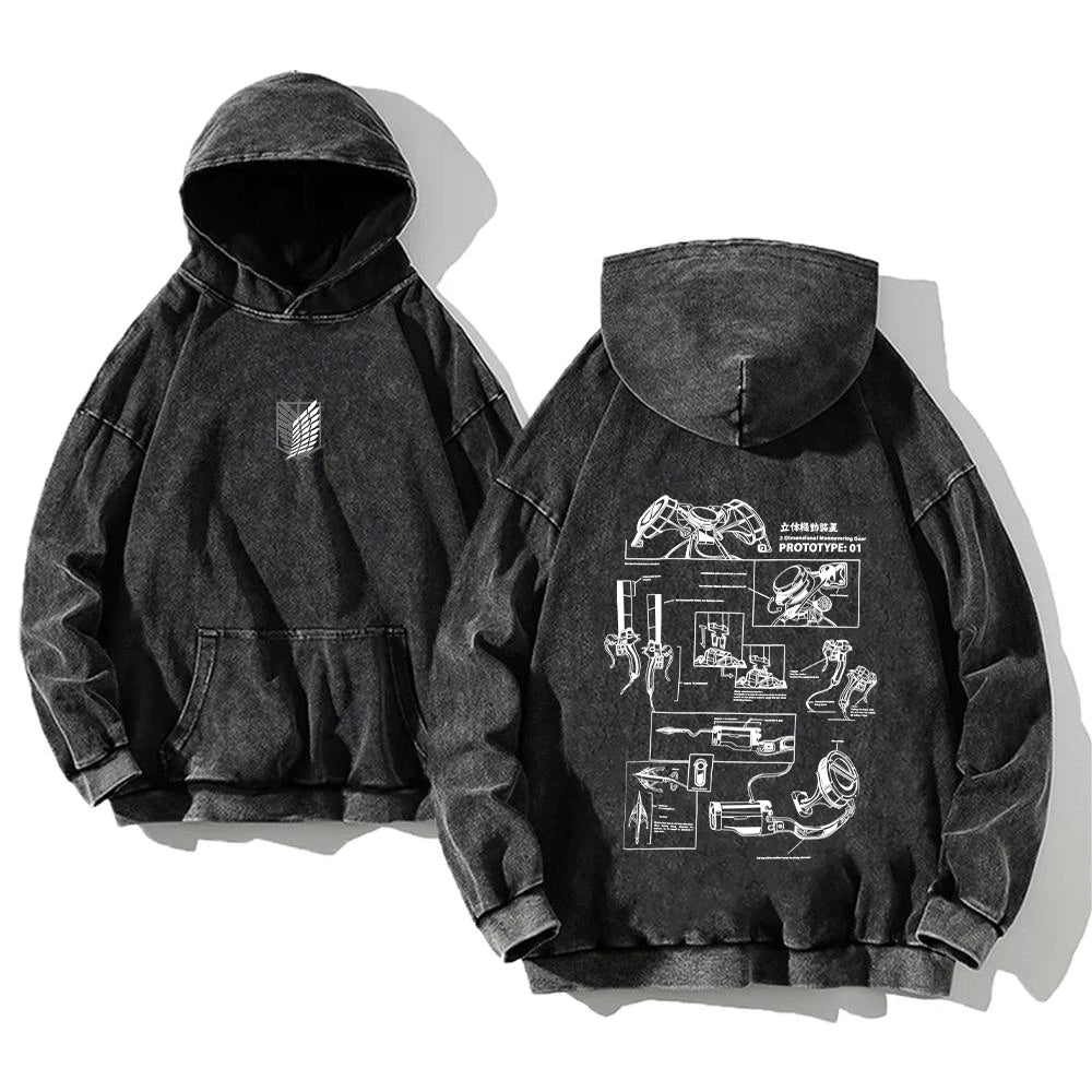 Attack on Titan Hoodie – Acid Wash Manga Streetwear for Anime Fans