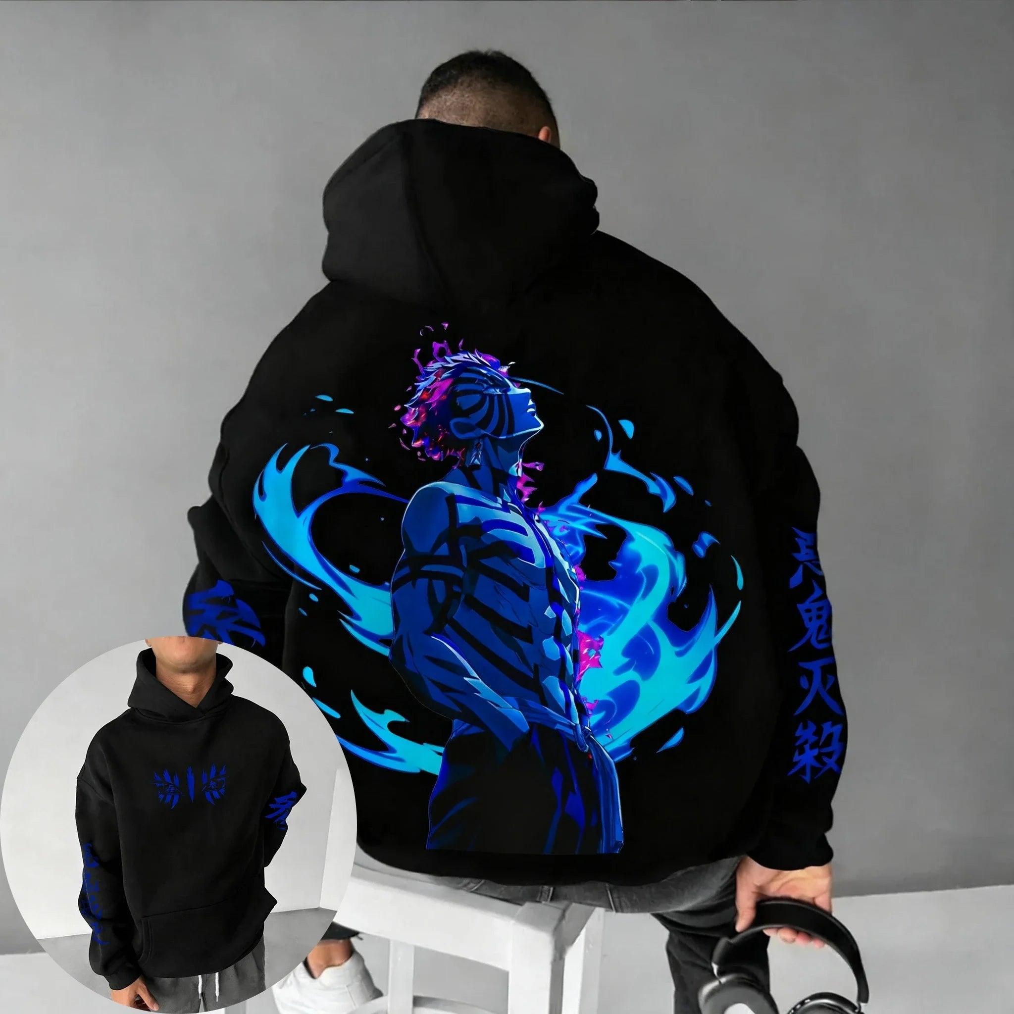 Demon Slayer Anime Akaza Printed Hoodie Autumn/Winter New Harajuku Plus-Size Trend Loose Parent Child Top for Men and Women