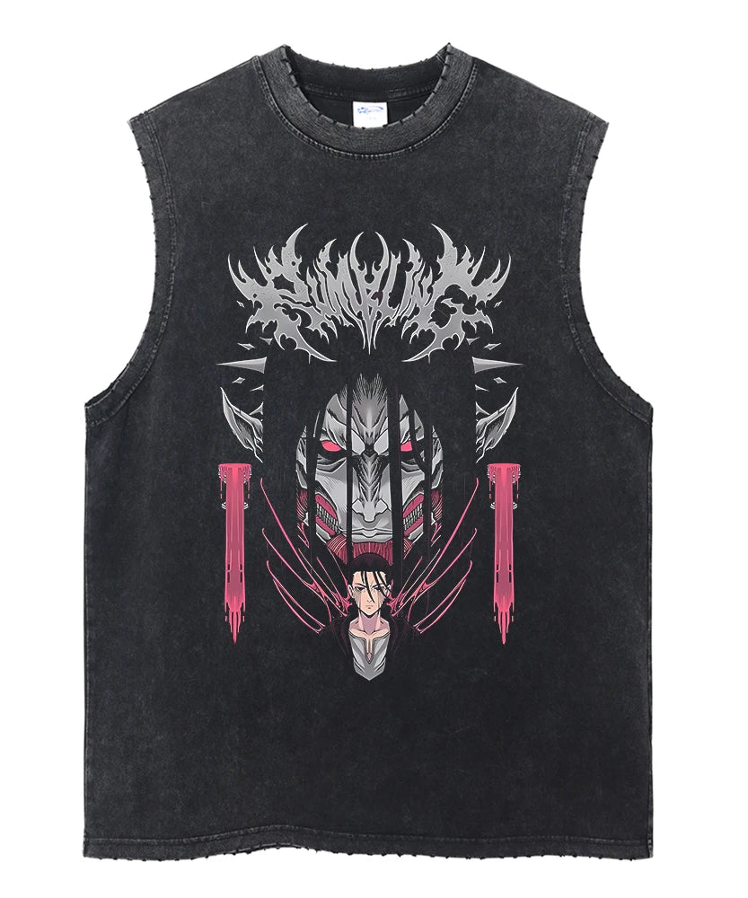 Men's Gym Tank Tops Attack on Titan Summer Y2k Washed Vintage Print Vest Women's Casual Sleeveless Shirts Anime-related Clothing