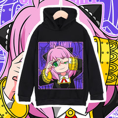 Kids Anya Forger Anime Fleece-Lined Hoodie – Spy x Family Pullover Sweatshirt