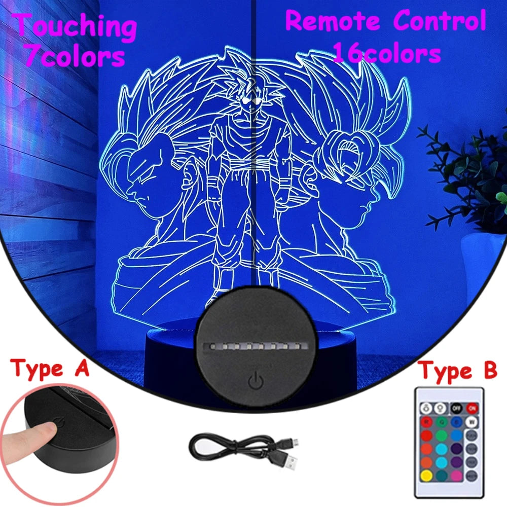 Dragon Ball Z Anime Figures 3D LED Light Childhood Desk Lamp Goku Figure Vegeta Gohan Anime Figures Room Decor Birthday Gift
