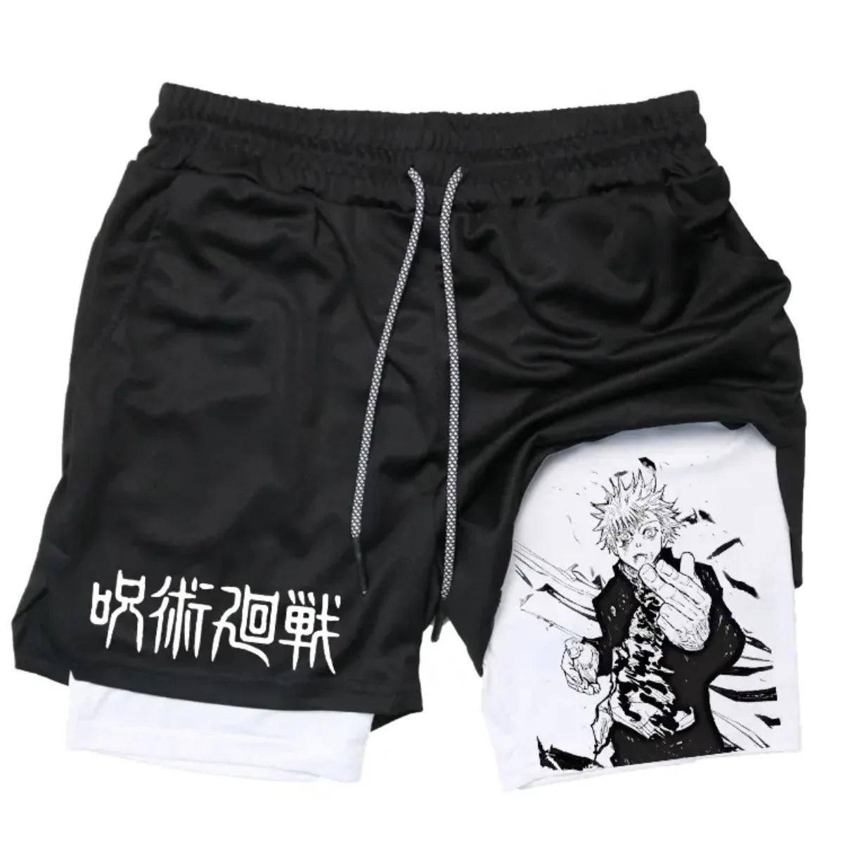 Anime Jujutsu Kaisen Performance Yuji Print Sport Running 2 in 1 Gym Shorts Training Men's Summer Workout Sportwear Y2K Shorts