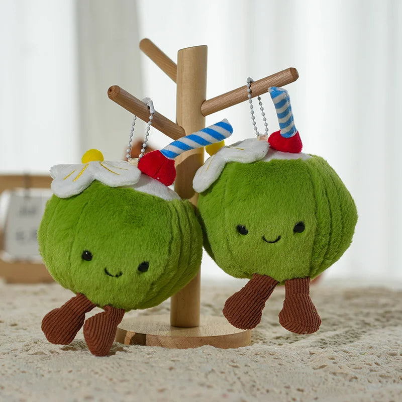 New 16cm Cute Coconut Plush Toy Soft Stuffed Doll With Straw Flower Tiny Legs Bag Pendant Keychain Ideal Gift For Girls