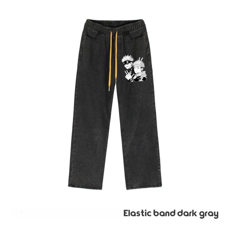 JUJUTSU KAISEN Gojo Yuji Megumi Sukuna Anime Daily Trousers Loose Spring and Autumn Wide Leg Pants Casual Jeans