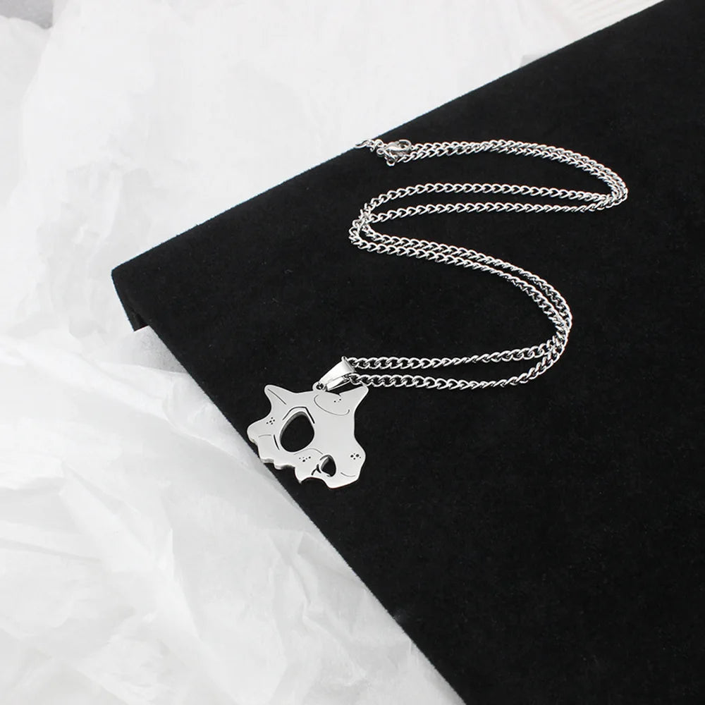 Anime Pokemon Cubone Mask Necklace Dinosaur Pendant Caracalla Necklaces Stainless Steel Design Kawaii Jewelry Gift