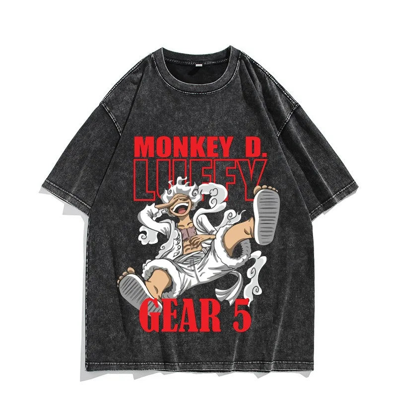 One Piece Luffy Vintage Washed T-Shirt – Unisex Cotton Anime Streetwear