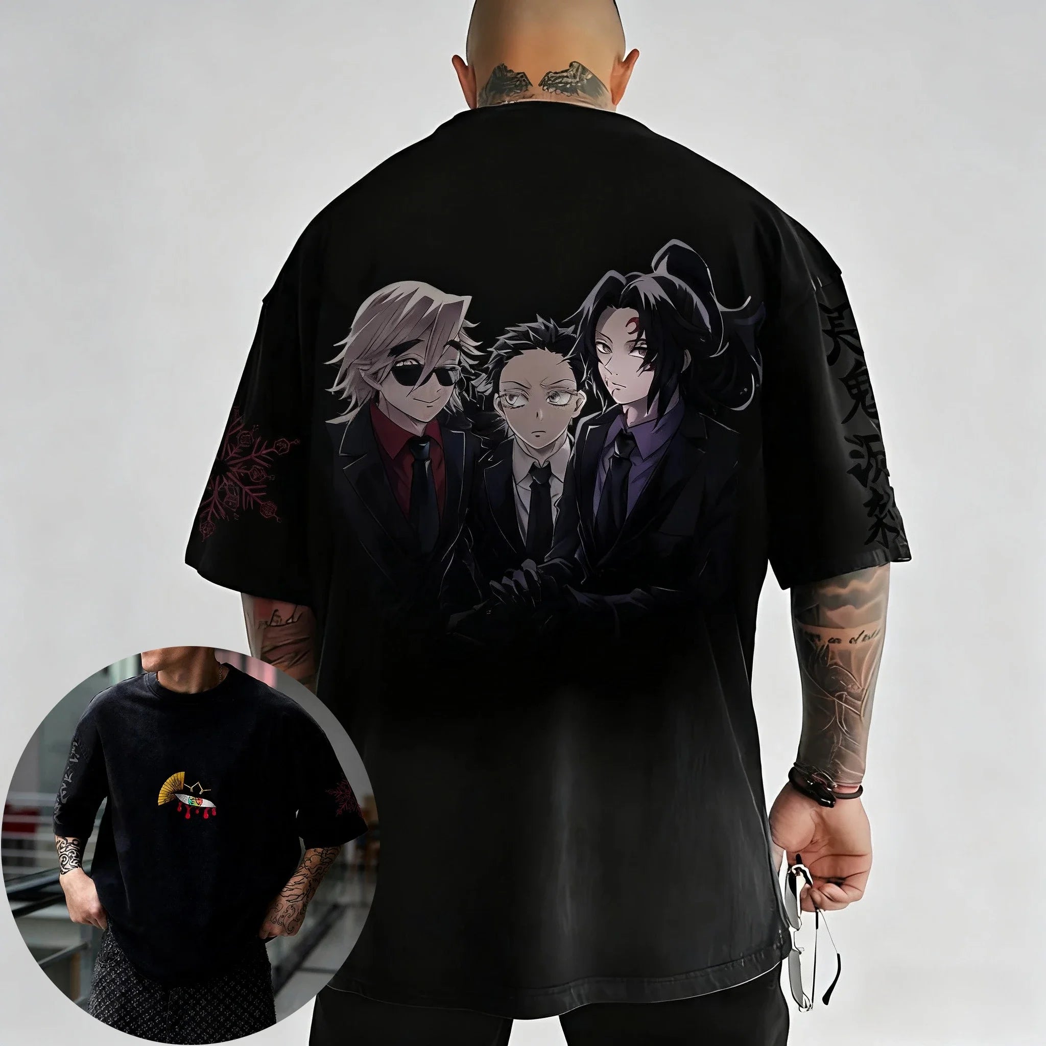 Demon Slayer Corps 9 Hashira Anime Printed T-shirt Men's Summer New Harajuku Large Size Trendy Casual Loose Parent Child Top