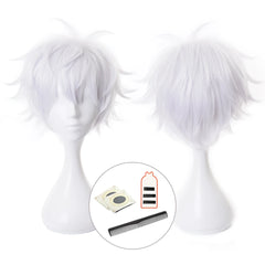 Anime Jujutsu Kaisen Satoru Gojo Cosplay Wig – Spiky White Synthetic Hair