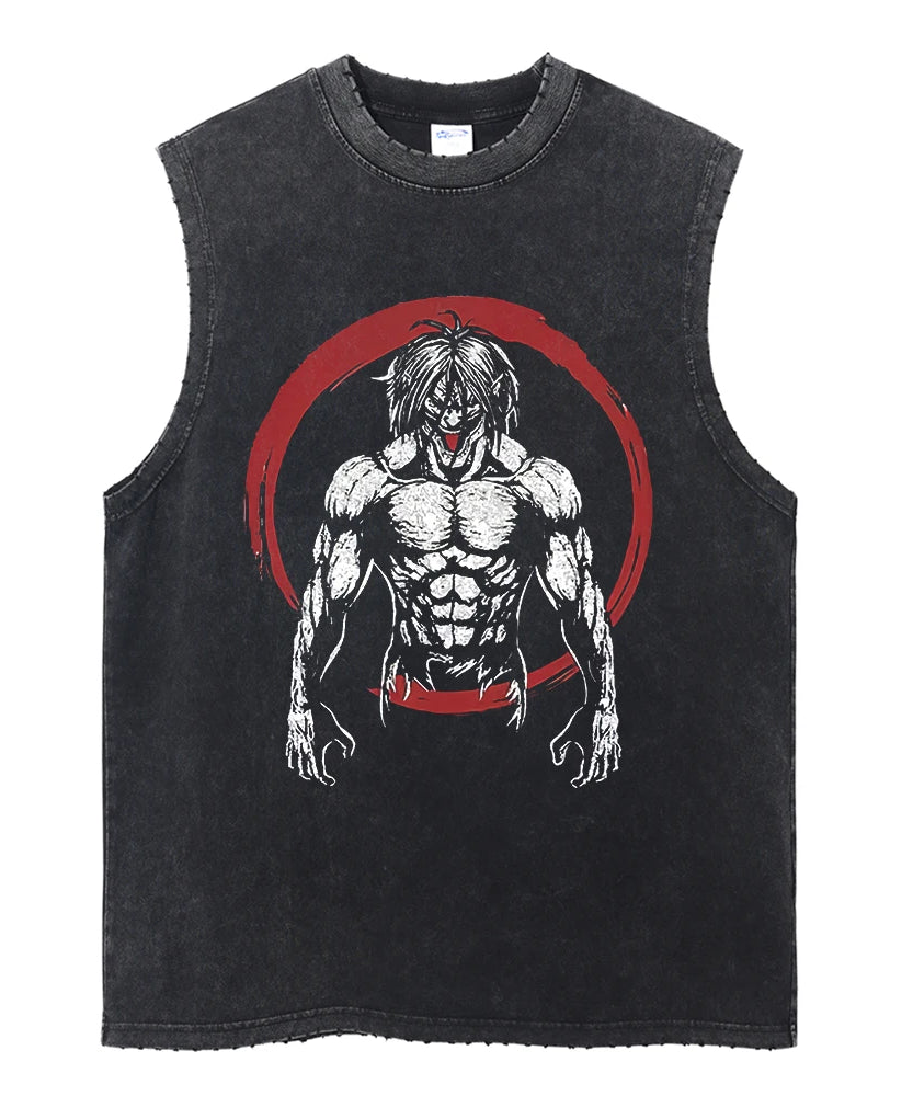 Men's Gym Tank Tops Attack on Titan Summer Y2k Washed Vintage Print Vest Women's Casual Sleeveless Shirts Anime-related Clothing