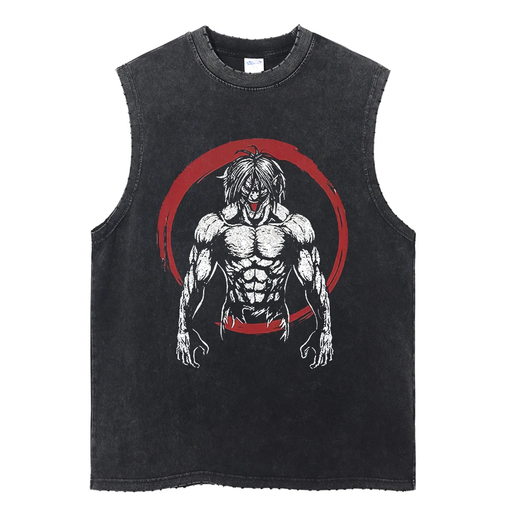 Men's Gym Tank Tops Attack on Titan Summer Y2k Washed Vintage Print Vest Women's Casual Sleeveless Shirts Anime-related Clothing