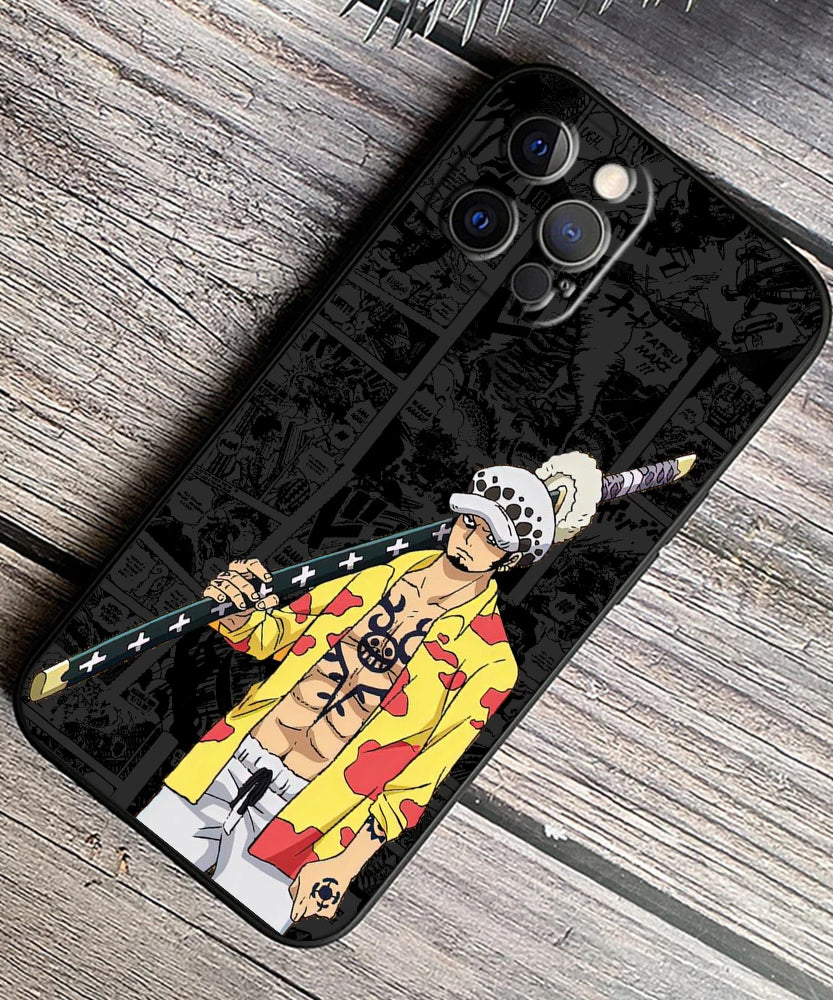 One Piece Luffy & Crew Black Soft Case – Anime iPhone 7–15 Pro Max