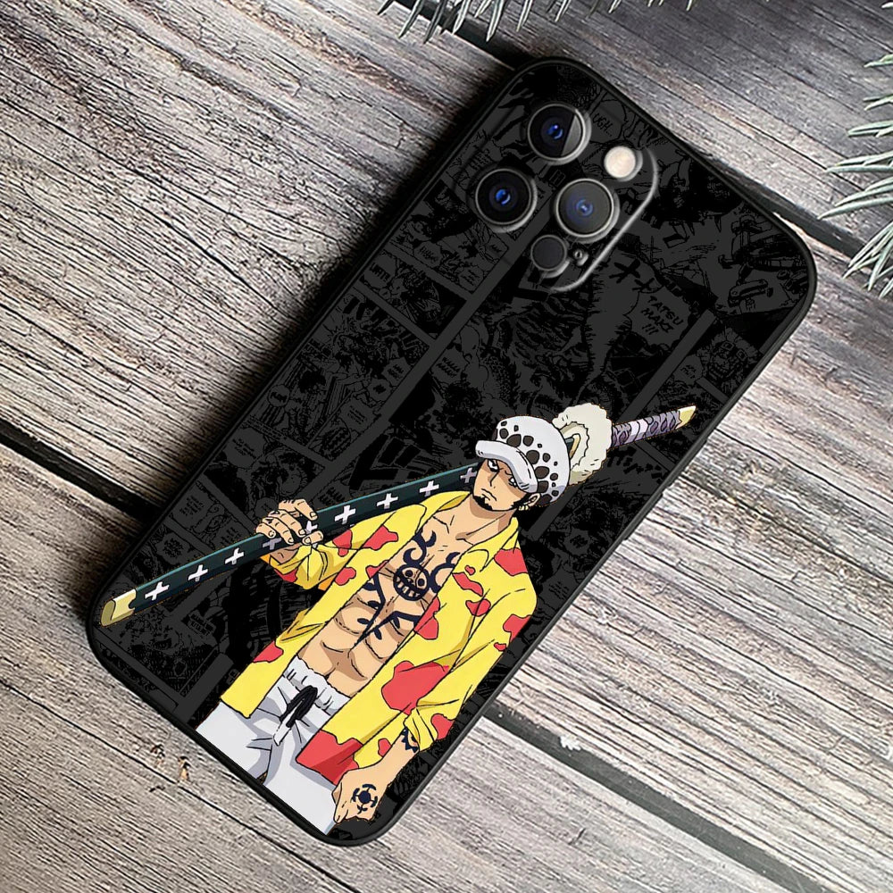 One Piece Luffy & Crew Black Soft Case – Anime iPhone 7–15 Pro Max