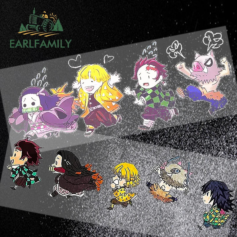 EARLFAMILY 13cm X 3.8cm Anime Running Chibi Car Stickers Trunk Windows Cartoon Decal Personality Kamado Nezuko Car Accessories
