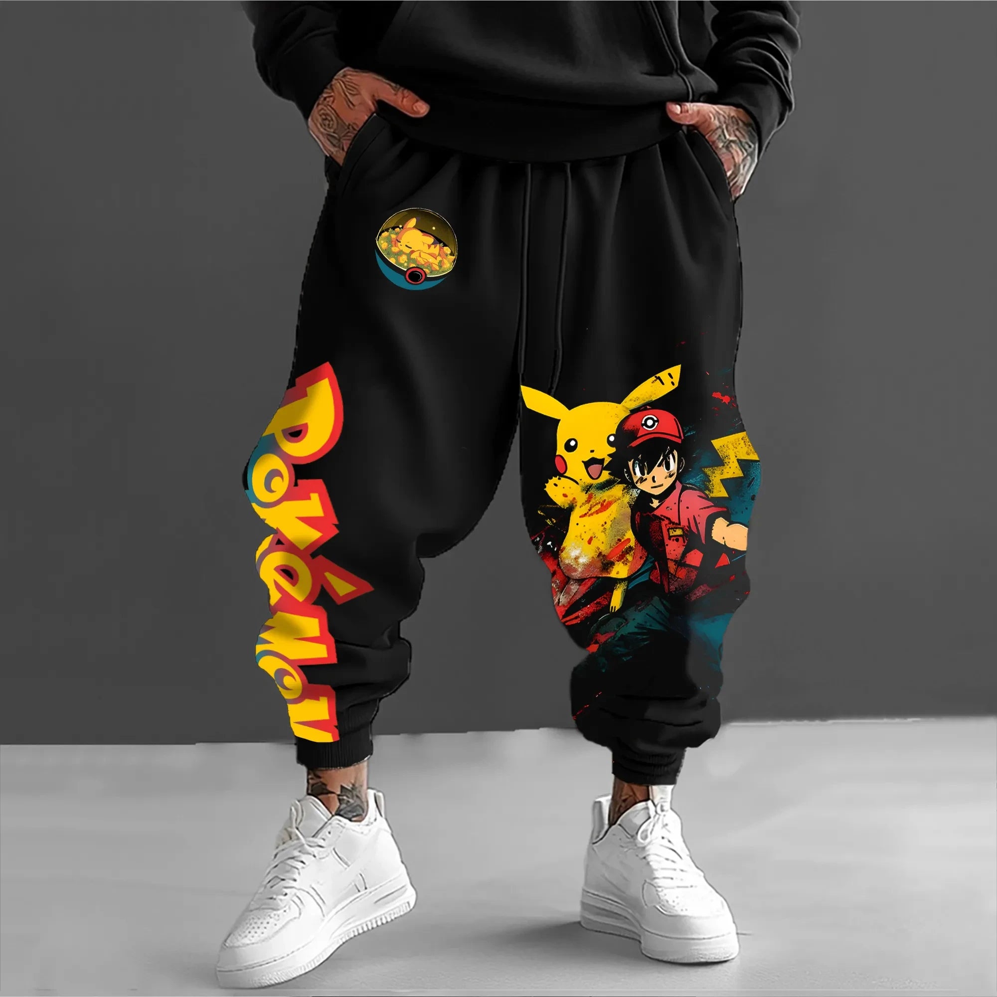 Pokémon Game Sweetpants Men's Autumn/winter New Pikachu Print Harajuku Trendy Casual Loose Oversized Taped Pants