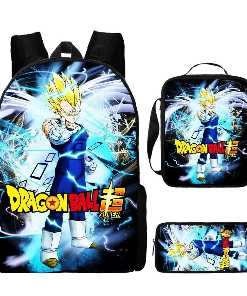 Dragon Ball Anime Goku Vegeta Frieza Large Capacity Cool Student School Bag Lunch Bag Pencil Bag Three-piece Set Gift