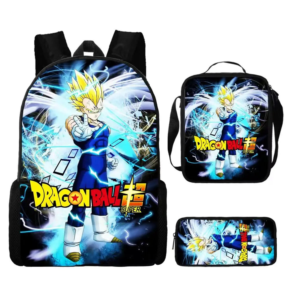 Dragon Ball Anime Goku Vegeta Frieza Large Capacity Cool Student School Bag Lunch Bag Pencil Bag Three-piece Set Gift
