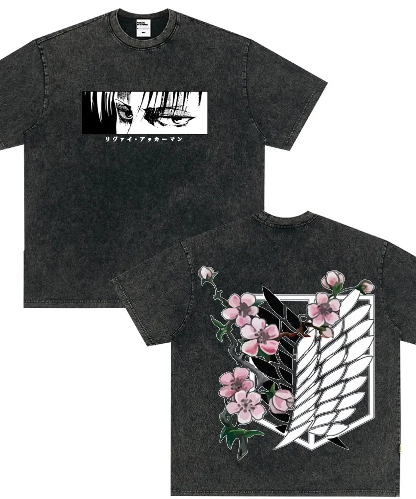 Tshirts Anime Attirtsack on Titan Washed T-shirt Vintage Wears Men Women Fashion Clothes tshirt for Teens