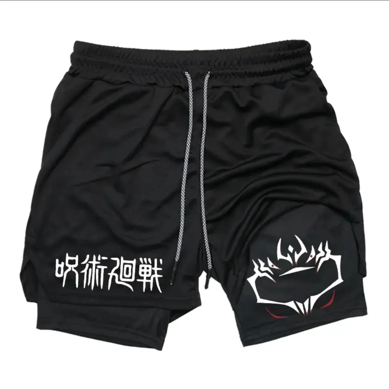 Anime Jujutsu Kaisen Performance Yuji Print Sport Running 2 in 1 Gym Shorts Training Men's Summer Workout Sportwear Y2K Shorts