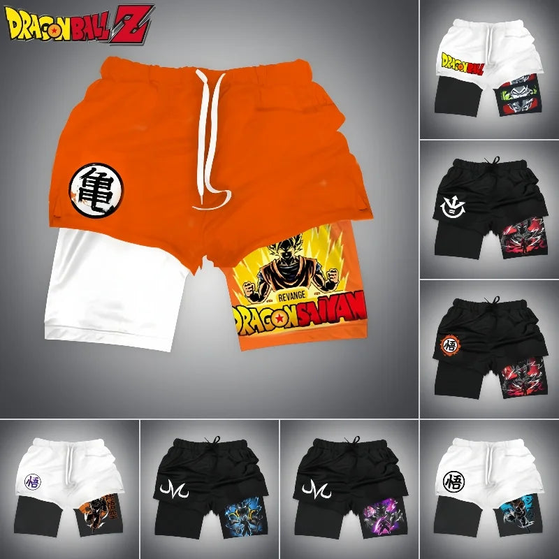 New Dragon Ball Son Goku Shorts Anime Men Double Layer Sports Short Pants Sportswear Jogger Breathable Beach Pants