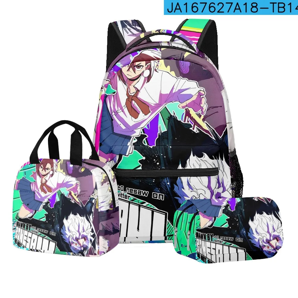 Luxury Popular Novelty DANDADAN 3D Printed 3pcs/Set student School Bags Travel Notebook Backpack Lunch bag Pencil Case