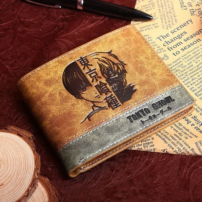 Anime demon slayer Man Bifold Wallets Khaki Card Holders Coin Purse