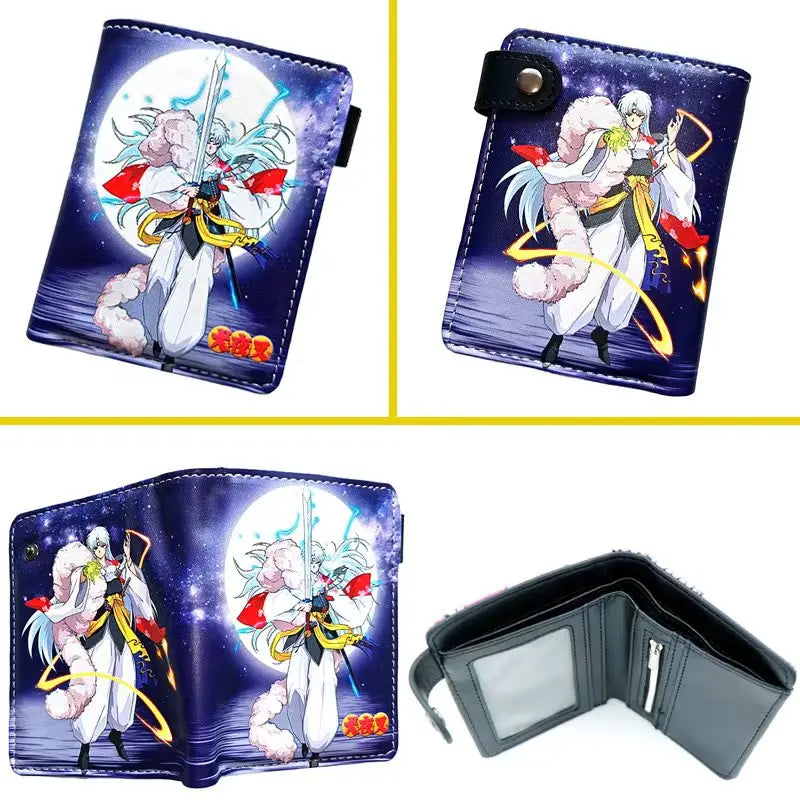 Anime Sesshoumaru Button Wallet Inuyasha Coin Card Men Purse
