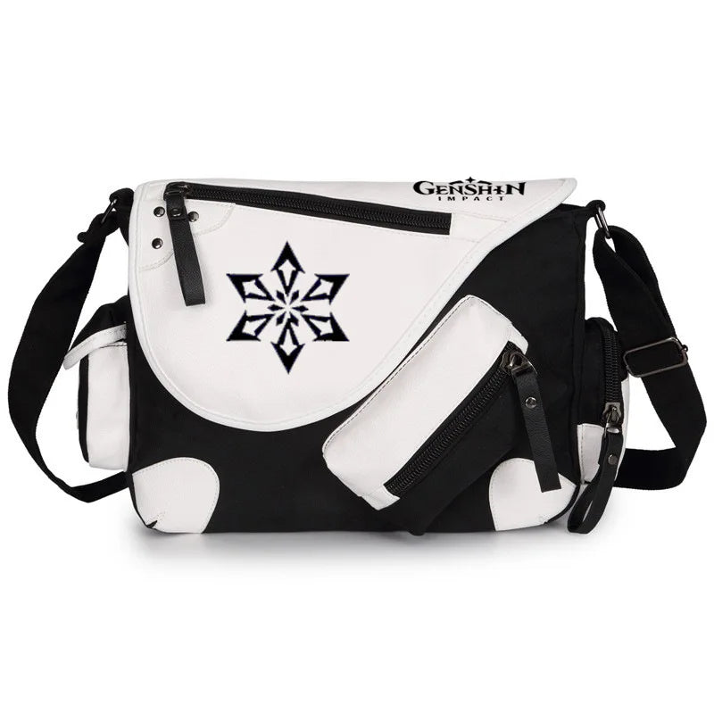Genshin Impact Anime Canvas Casual Zipper Shoulder Bag Crossbody Bag Schoolbags Large Capacity Bag Men's Shoulder Messenger Gift