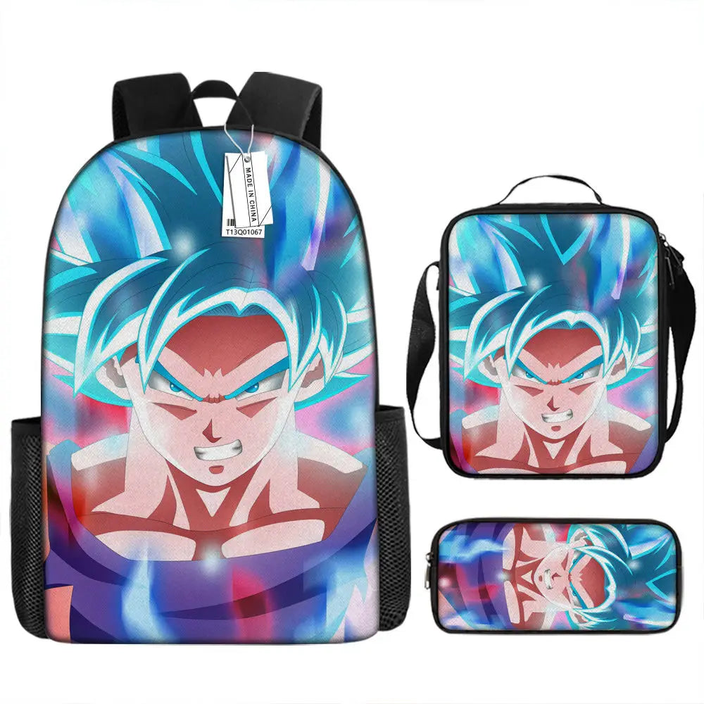 Dragon Ball Anime Goku Vegeta Frieza Large Capacity Cool Student School Bag Lunch Bag Pencil Bag Three-piece Set Gift