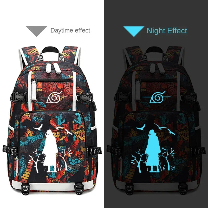 Naruto Sasuke Children Backpack School Bags Waterproof for Boy Girls Anime Luminous Kids SchoolBag USB Charging Book Bag