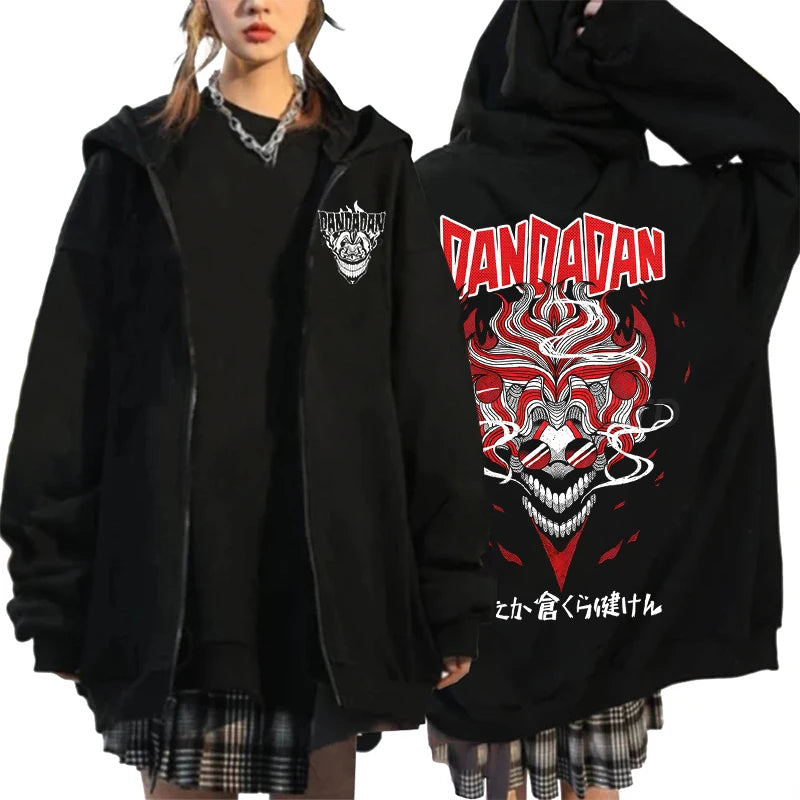 Anime Dandadan Ken Takakura Graphic Print Hooded Men women Zip Up Hoodies Oversized Sweatshirts Harajuku Male Zipper Jacket