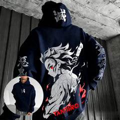 Anime Demon Slayer Tanjiro Hoodie – Cotton Graphic Streetwear Pullover for Men & Women