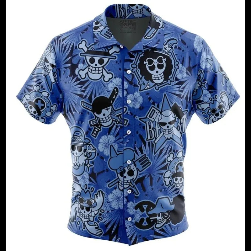 One Piece Luffy Anime Button Up Hawaiian Shirt Fashion Trend Breathable Loose Versatile Casual Sports Summer Men Cosplay Clothes