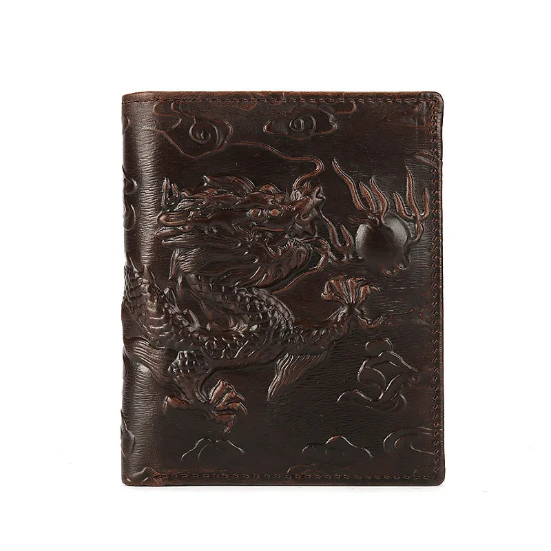High Quality Genuine Leather Short Wallet 3D Dragon Style Card Wallet Vintage Bifold Small Purse for Man Male Gift Purses