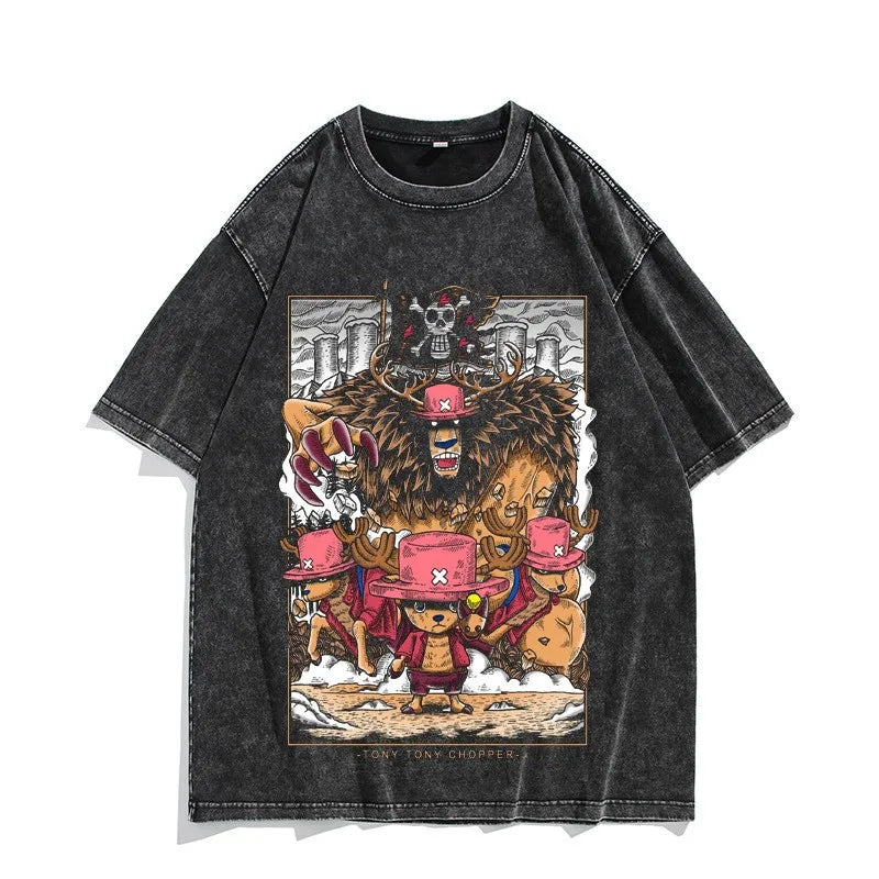 One Piece Luffy Vintage Washed T-Shirt – Unisex Cotton Anime Streetwear