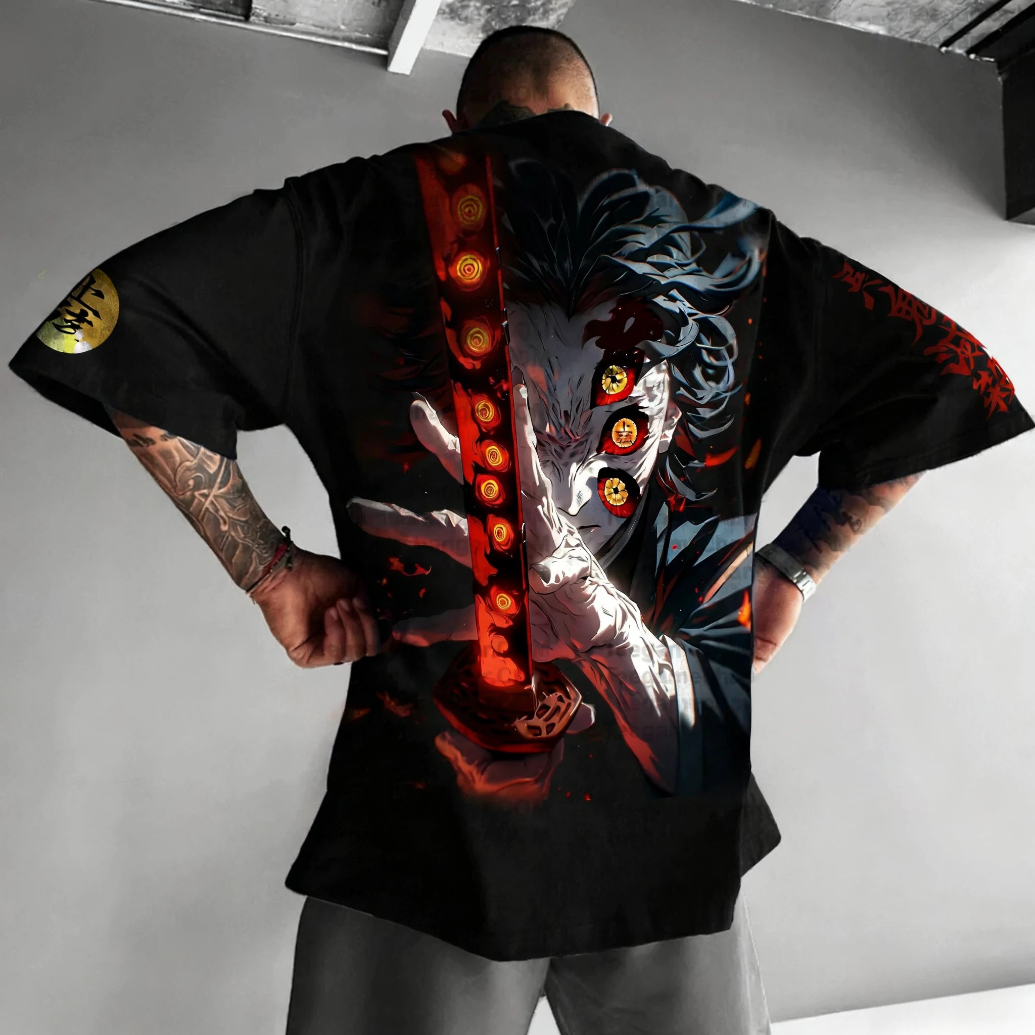 Demon Slayer Halloween Joint T-shirt Men's Summer New Kokushibo Anime Print American Trend Casual Loose Short Sleeved Top
