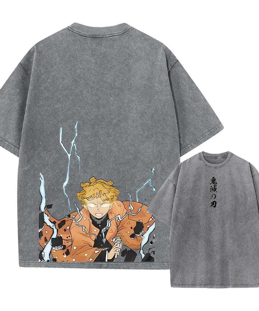 Vintage Demon Slayer Harajuku Tee – Oversized Anime Streetwear Unisex T-Shirt