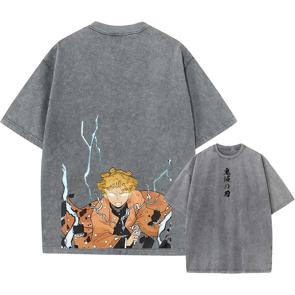 Vintage Demon Slayer Harajuku Tee – Oversized Anime Streetwear Unisex T-Shirt
